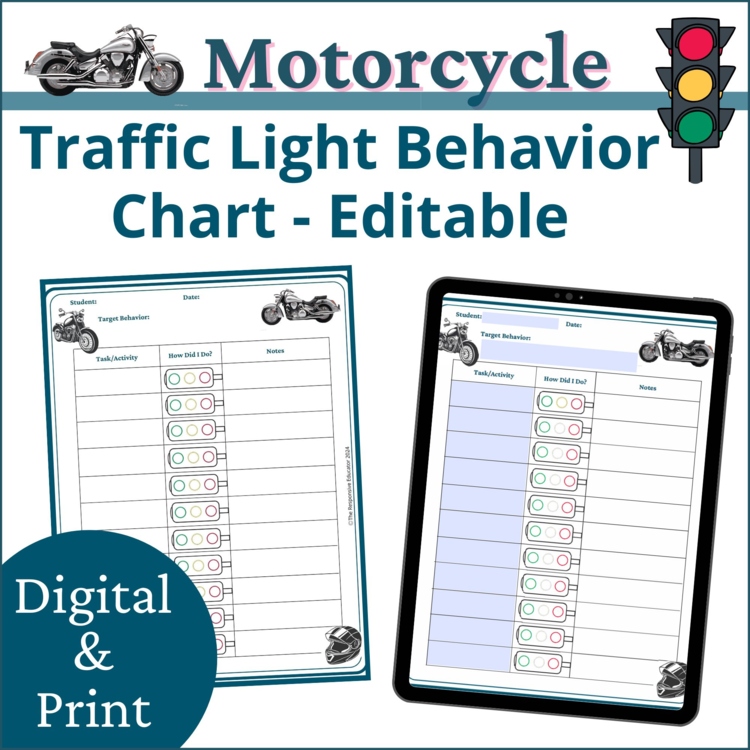 Motorcycle Red Yellow Green Behavior Charts | Behavior Traffic Lights Editable