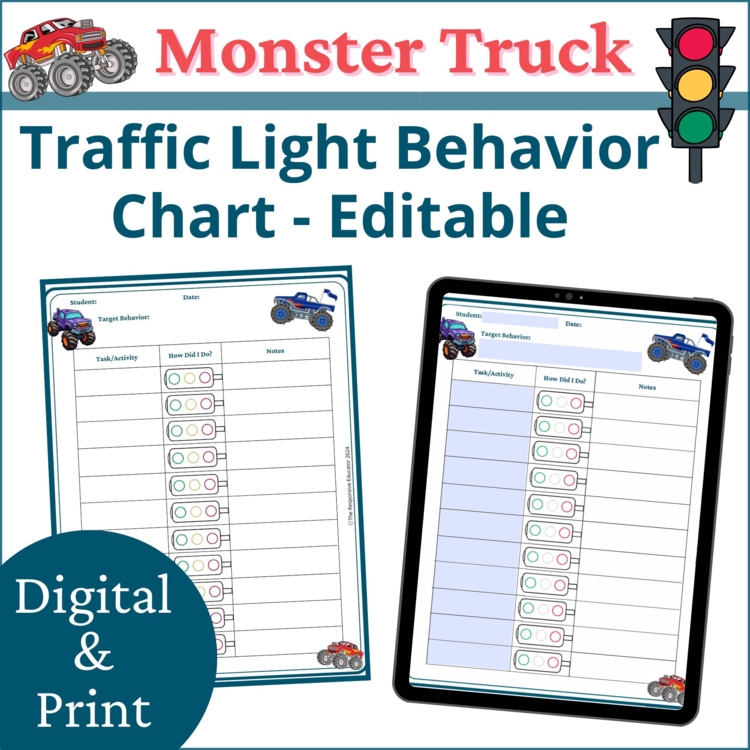 Monster Truck Red Yellow Green Behavior Charts Behavior Traffic Lights Editable