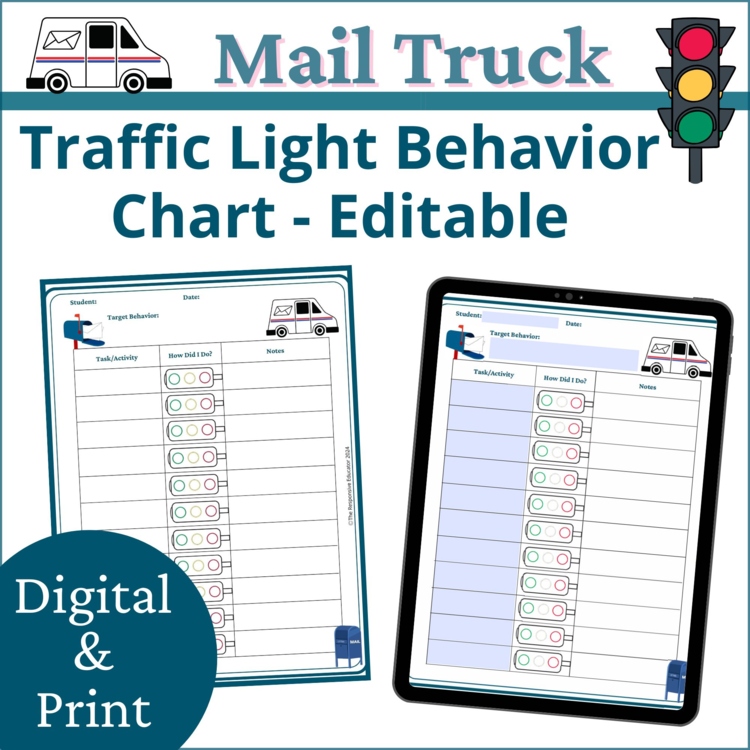 Mail Truck Red Yellow Green Behavior Charts | Behavior Traffic Lights Editable