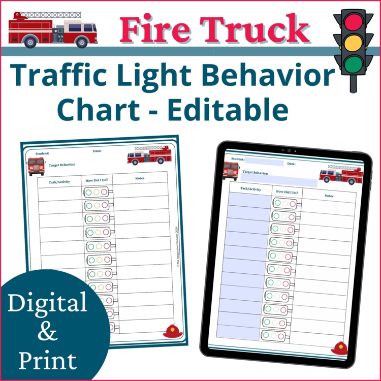 Fire Truck Red Yellow Green Behavior Charts | Behavior Traffic Lights Editable