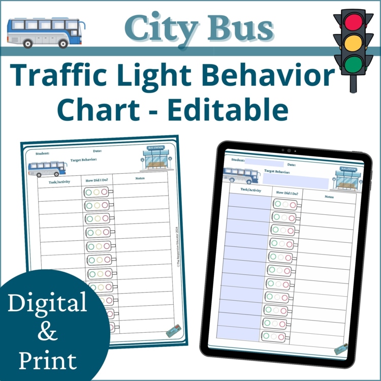 City Bus Red Yellow Green Behavior Charts | Behavior Traffic Lights Editable