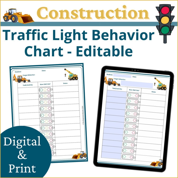 Construction Red Yellow Green Behavior Charts | Behavior Traffic Lights Editable