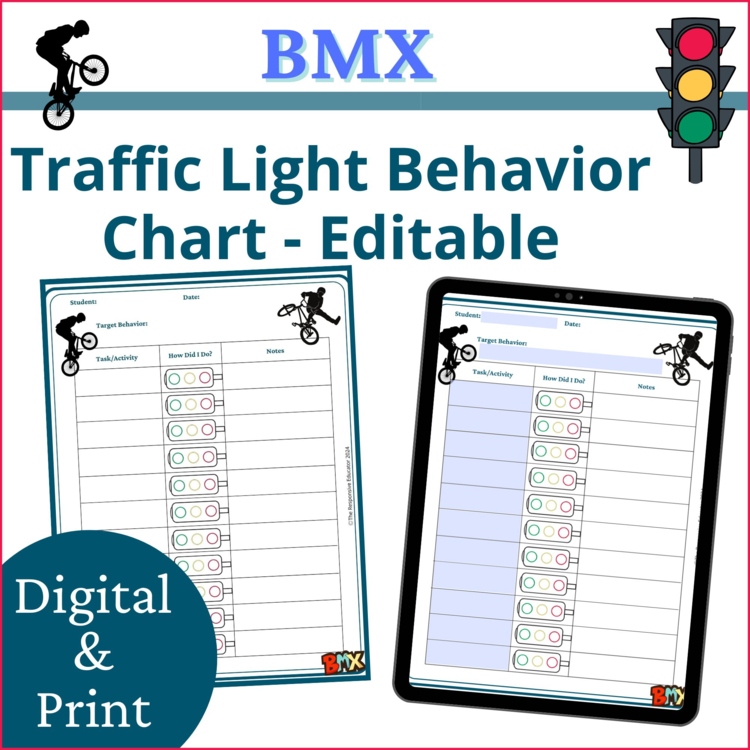 BMX Red Yellow Green Behavior Charts | Behavior Traffic Lights Editable