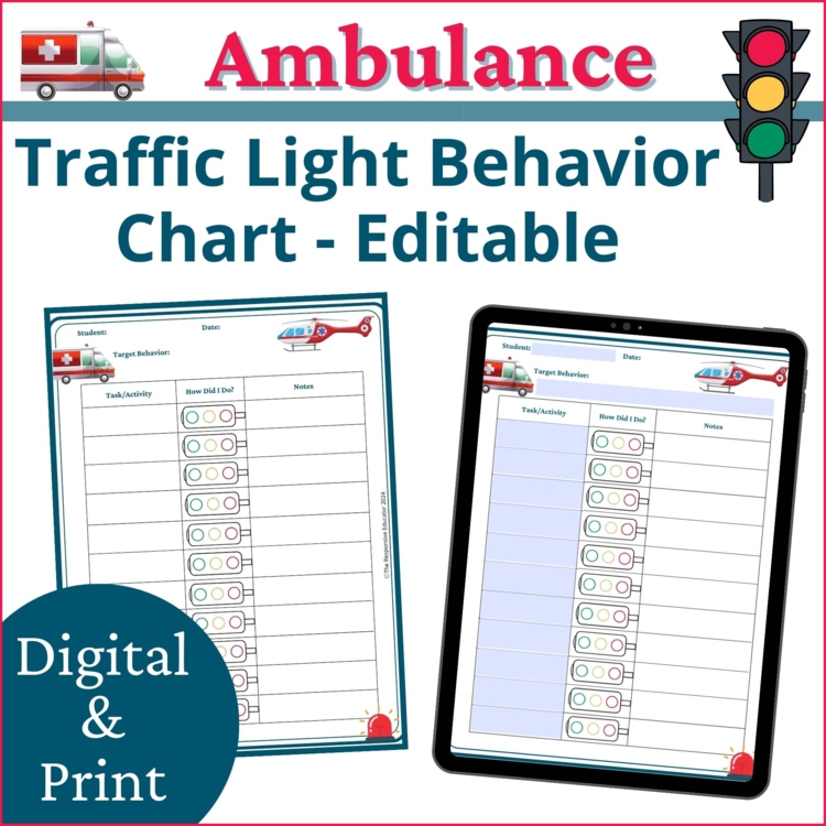 Ambulance Red Yellow Green Behavior Charts | Behavior Traffic Lights Editable