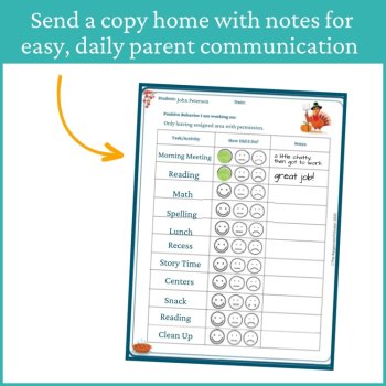 Thanksgiving Smiley Face Preschool Editable Behavior Chart Point Sheet, image 4