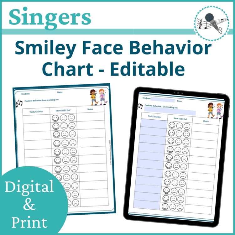 Singers Smiley Face Preschool Editable Behavior Chart Kindergarten Point Sheet