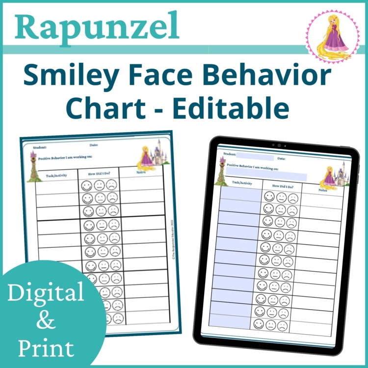 Rapunzel Smiley Face Preschool Editable Behavior Chart Point Sheet