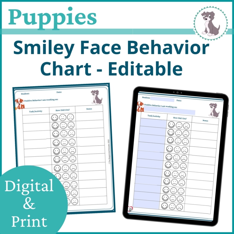 Puppies Smiley Face Preschool Editable Behavior Chart Kindergarten Point Sheet