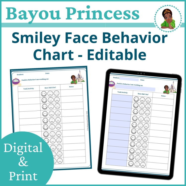 Bayou Princess Smiley Face Behavior Chart Editable Behavior Charts Preschoolers