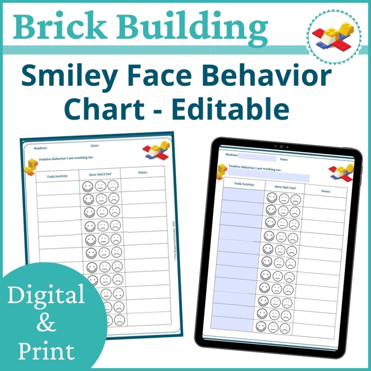 Brick Building Smiley Face Preschool Editable Behavior Chart Kinder Point Sheet