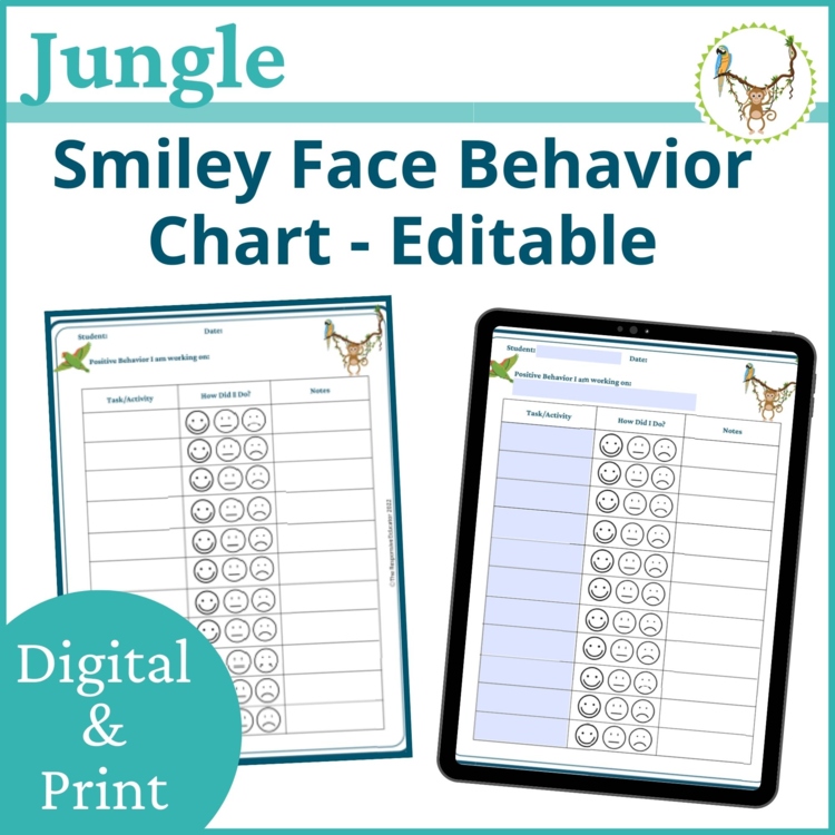 Jungle Smiley Face Preschool Editable Behavior Chart Kindergarten Point Sheet