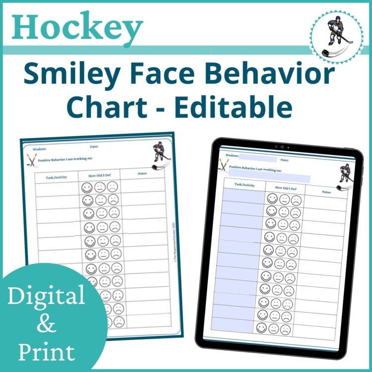 Hockey Smiley Face Preschool Editable Behavior Chart Kindergarten Point Sheet