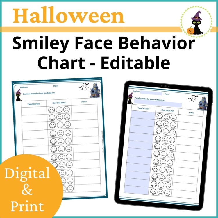 Halloween Smiley Face Preschool Editable Behavior Chart Kindergarten Point Sheet