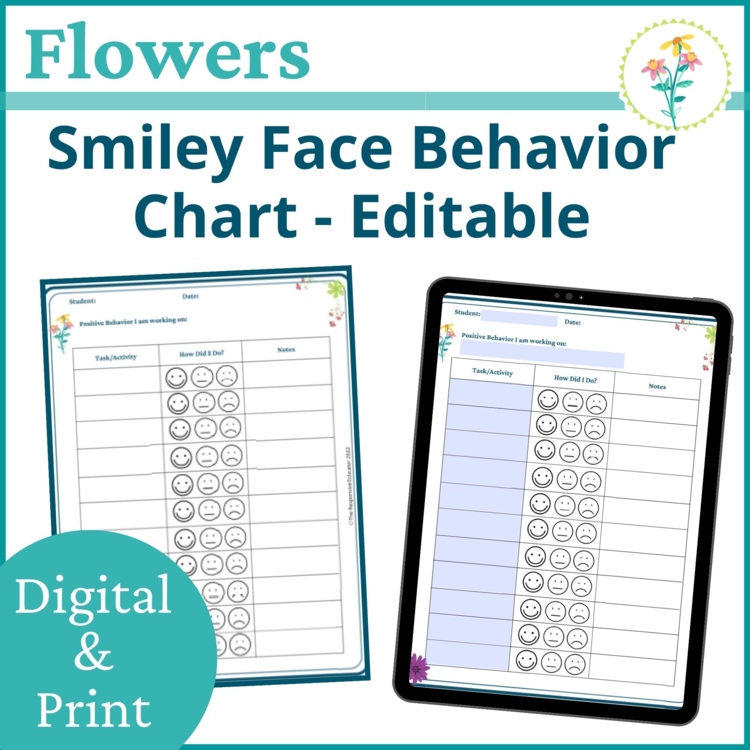 Flowers Smiley Face Preschool Editable Behavior Chart Kindergarten Point Sheet