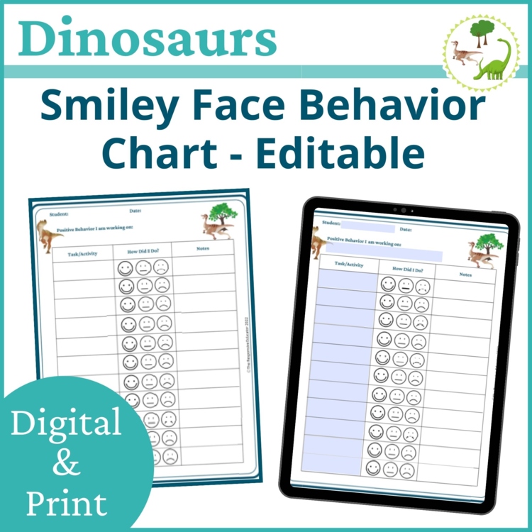 Dinosaurs Smiley Face Preschool Editable Behavior Chart Kindergarten Point Sheet