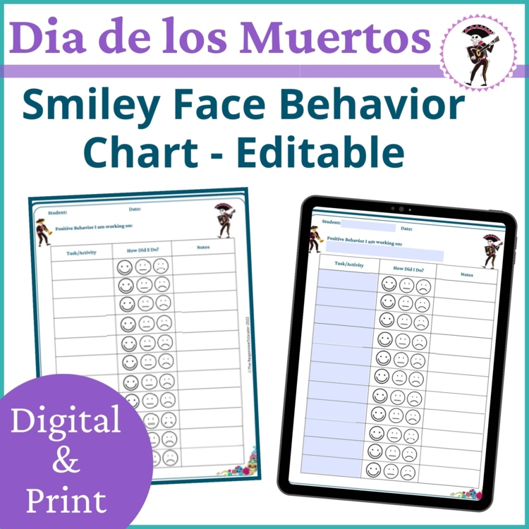 Dia de los Muertos Smiley Face Preschool Editable Behavior Chart Point Sheet