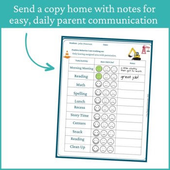 Construction Smiley Face Preschool Editable Behavior Chart Kinder Point Sheet, image 4