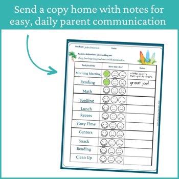 Beach Smiley Face Preschool Editable Behavior Chart Kindergarten Point Sheet, image 4