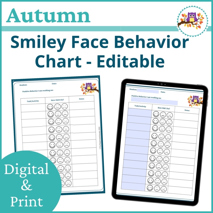 Autumn Smiley Face Preschool Editable Behavior Chart Kindergarten Point Sheet