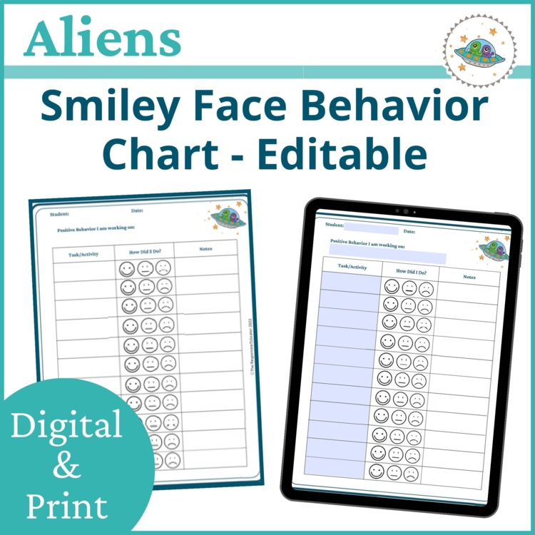 Aliens Smiley Face Preschool Editable Behavior Chart Kindergarten Point Sheet
