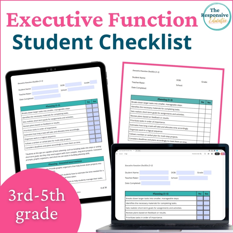 Executive Functioning IEP Student Checklist IEP Activities Goal Setting 3rd-5th