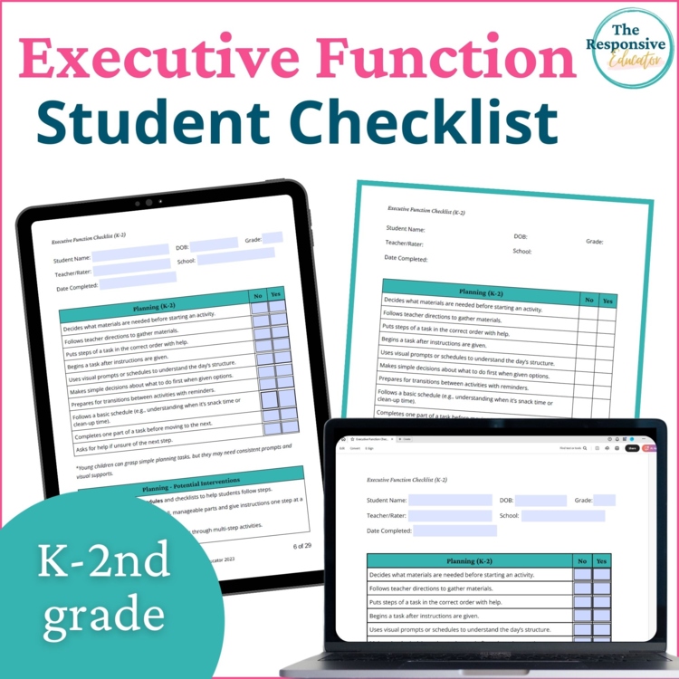 Executive Functioning IEP Student Checklist IEP Activities Goal Setting K-2nd