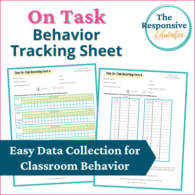 On Task Behavior Tracking Sheet Data Collection Time on Task Data Sheet