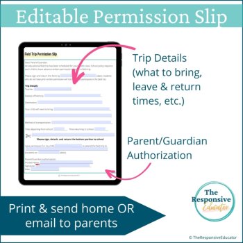 Field Trip Permission Slip Editable & Field Trip Reflection Worksheet, image 2