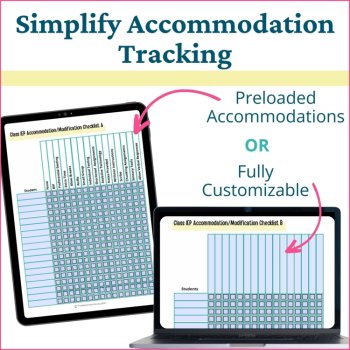 Teachers Accommodation Checklist for Students IEP Tracking Form Cheat Sheets, image 2