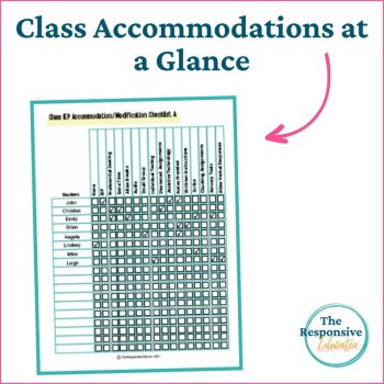 Teachers Accommodation Checklist for Students IEP Tracking Form Cheat Sheets, image 3