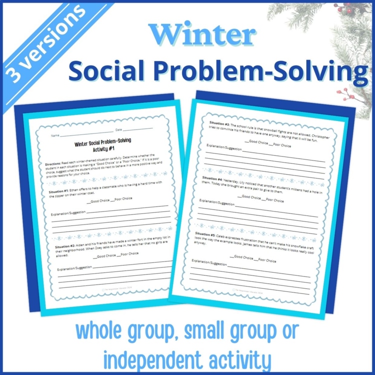 Winter Social Behavior Worksheets Social Problem Solving Scenarios SEL Activity