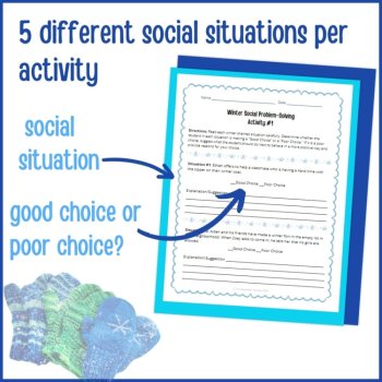 Winter Social Behavior Worksheets Social Problem Solving Scenarios SEL Activity, image 3