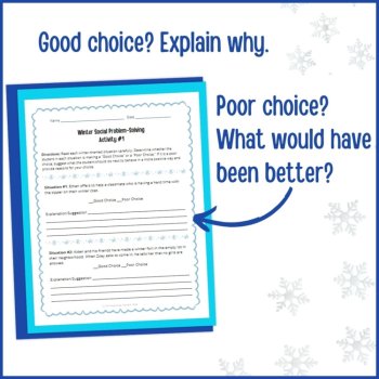 Winter Social Behavior Worksheets Social Problem Solving Scenarios SEL Activity, image 4
