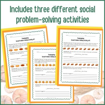 Thanksgiving Social Behavior Worksheets Problem Solving Scenarios SEL Activity, image 2