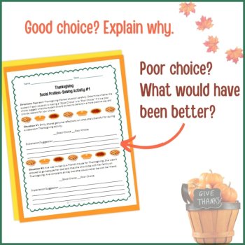 Thanksgiving Social Behavior Worksheets Problem Solving Scenarios SEL Activity, image 4