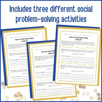 New Year's Social Behavior Worksheets Problem Solving Scenarios SEL Activity, image 2