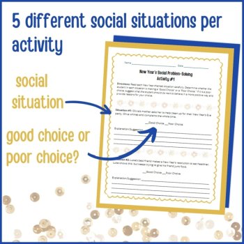 New Year's Social Behavior Worksheets Problem Solving Scenarios SEL Activity, image 3