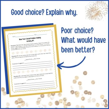 New Year's Social Behavior Worksheets Problem Solving Scenarios SEL Activity, image 4