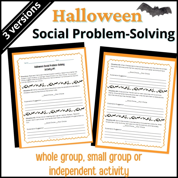Halloween Social Behavior Worksheets Problem Solving Scenarios SEL Activity