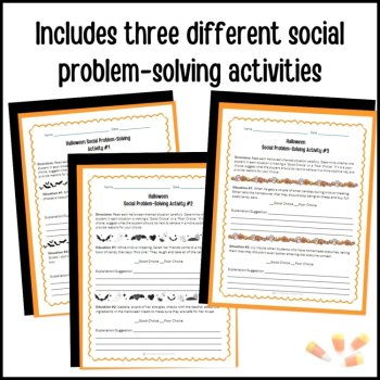 Halloween Social Behavior Worksheets Problem Solving Scenarios SEL Activity, image 2
