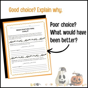 Halloween Social Behavior Worksheets Problem Solving Scenarios SEL Activity, image 4