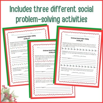 Christmas Social Behavior Worksheets Problem Solving Scenarios SEL Activity, image 2