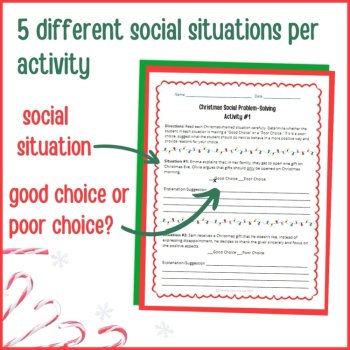 Christmas Social Behavior Worksheets Problem Solving Scenarios SEL Activity, image 3