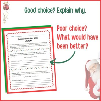 Christmas Social Behavior Worksheets Problem Solving Scenarios SEL Activity, image 4