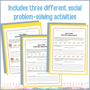 Back to School Social Behavior Worksheets Problem Solving Scenarios SEL Activity, image 2