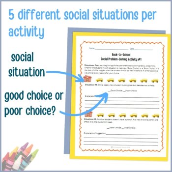 Back to School Social Behavior Worksheets Problem Solving Scenarios SEL Activity, image 3