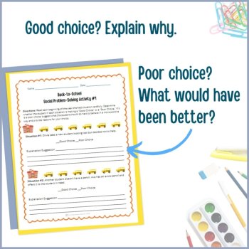 Back to School Social Behavior Worksheets Problem Solving Scenarios SEL Activity, image 4