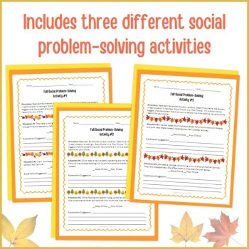 Fall Autumn Social Behavior Worksheets Problem Solving Scenarios SEL Activity, image 2
