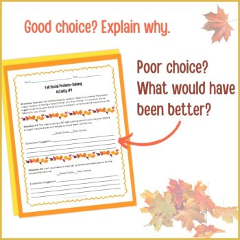 Fall Autumn Social Behavior Worksheets Problem Solving Scenarios SEL Activity, image 4