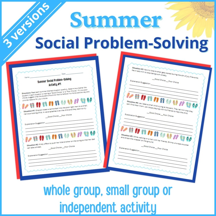 Summer Social Behavior Worksheets Social Problem Solving Scenarios SEL Activity